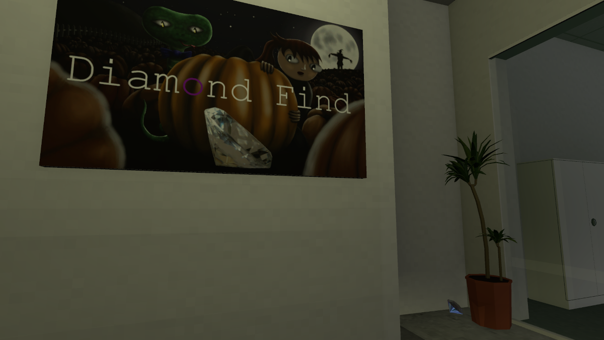 A diamond hides in plain sight behind an office plant.